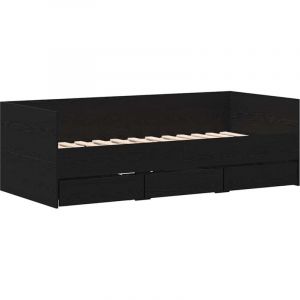 VidaXL Cadre de lit de jour avec tiroirs Chêne noir 90 x 190 cm
