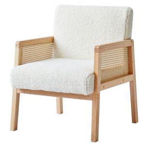 Fauteuil de salon en cannage et bouclettes blanches
