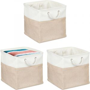 Relaxdays Panier de Rangement, Lot de 3, pour Ranger Les Jouer ou Les v&ecirc;tements, 33 x 33 x 33 cm, Beige et Banc