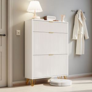 Meuble &agrave; chaussures avec 3 portes - Meuble d'entr&eacute;e rangement - Meuble &agrave; chaussures moderne - 80x24x118.5 cm - Blanc