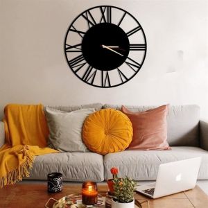 Milan Horloge Murale en Métal Horloge Vintage noire et ronde en métal 50cm