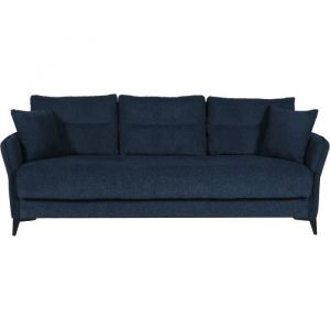 Canap&eacute; convertible 3 places - OTTOWA - Tissu bleu fonc&eacute; - 2 coussins - Coffre de rangement - 217 x 92 x 85 cm