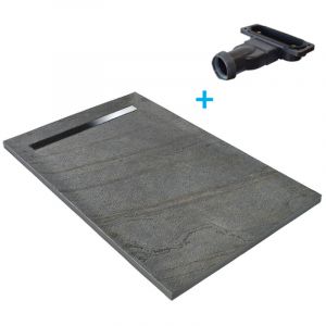Receveur 120 x 90 cm HD en pierre naturelle 904 avec caniveau excentr&eacute;