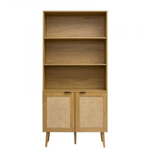 Miliboo Bibliothèque finition bois clair, cannage en rotin et métal noir L90 MANILLE