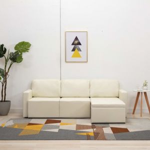 VidaXL Canapé-lit modulaire 3 places Crème Similicuir