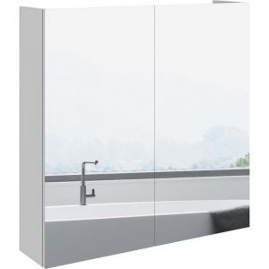 Armoire miroir de salle de bain armoire murale double portes et étagères dim. 60L x 15l x 60H cm MDF blanc