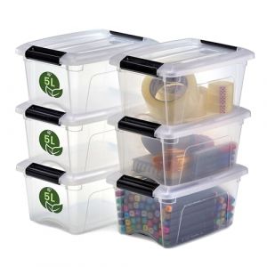 Iris Ohyama Boitess de Rangement Plastique recyclé avec Couvercle 15L Lot de 4 Transparent NTB-15 Transparent 5L