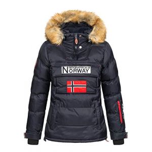 Image de Geographical Norway Doudoune matelassée pour Femme, Passe-tête Demi Zip, Capuche Fixe, modèle Belancolie, Noir, L,Taille 3