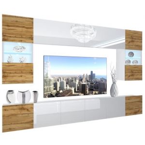 Unité Murale tv nex i Ensemble Muebles de Salon Complet i Ensemble Meuble tv avec Illumination led i Dimensions: 300 x 180 x 36 cm i Coleur: chêne