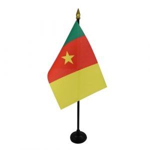 AZ FLAG - Mini Drapeau Cameroun De Table - 15x10 cm - Drapeau Camerounais De Bureau 100% Polyester avec Hampe Pointe Dorée