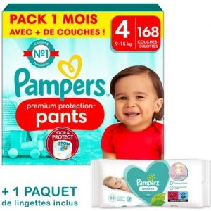 Pampers Couches Premium Protection Pants Taille 4 - Pack 1 Mois 168 Couches