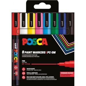 Posca Uni PC-3M8 Marqueur peinture Pointe fine conique 1,5 mm - Pochette de 8 coloris Assortis