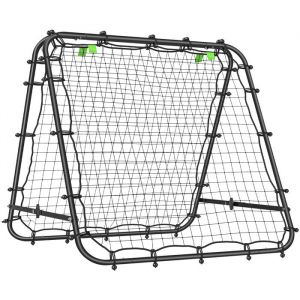 Homcom Filet de Rebond Double Face 91 x 91 cm, Filet de Rebond Football Pliable, rebondisseur pour entraînement Football, réglable dans 5 Angles, Structure en Acier, Noir