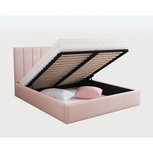 Lit coffre Lorado 160 x 200 cm avec sommier &agrave; lattes relevable Rose p&acirc;le