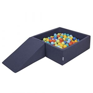 KiddyMoon Aire De Jeux En Mousse Avec Carré Piscine À Balles (200 Balles) Pour Enfants, Bleu Foncé:Vertclr/Orange/Turq/Bleu/Babybl/Jaune - bleu