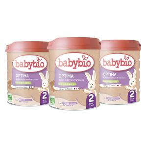 BabyBio Lait Infantile - Optima 2&egrave;me &Acirc;ge avec Fibres - 800g - d&egrave;s 6 Mois - BIO - Fabriqu&eacute; en France - Sans Huile de Palme - Lot de 3