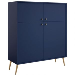 Buffet haut design AZUR&Eacute;A &ndash; 2 portes battantes &ndash; Bleu profond &ndash; 105x122x41 cm