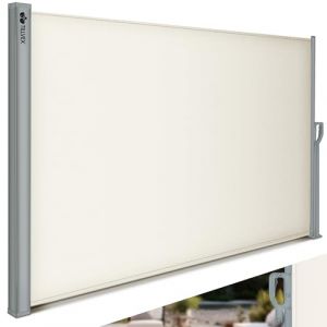 Tillvex Store lat&eacute;ral 180 x 300 cm beige extensible et opaque Brise-vue pour balcon, jardin et terrasse Store lat&eacute;ral avec support mural Protection