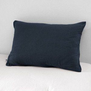 Taie d'oreiller rectangulaire gaze de coton (L70 cm) Gaïa Bleu nuit