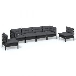 VidaXL Ensemble de fauteuils de jardin 6 pièces en bois de pin avec coussins gris foncé