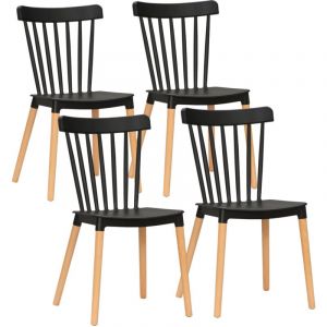 Homcom Lot de 4 chaises de salle &agrave; manger style scandinave pi&egrave;tement bois h&ecirc;tre pp noir