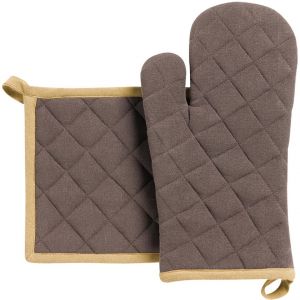 Declikdeco Lot gant de cuisine/manique recyclé Grace Café 15 x 32