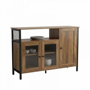 Relaxdays Armoire de cuisine avec portes vitr&eacute;es, H x L x P : 75 x 110 x 33 cm, buffet cuisine, en bois, brun/noir