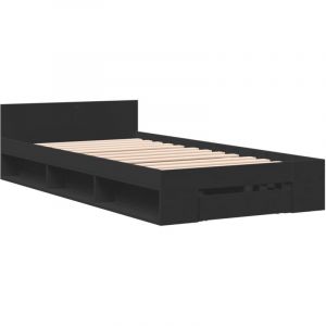 VidaXL Cadre De Lit Avec Tiroir Noir 90x190 Cm Bois D'ingénierie
