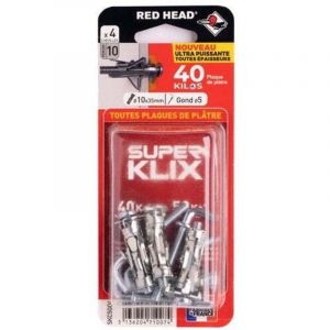 Red Head Lot de 4 chevilles Diam.10 x L.35 mm et gond, Diam.5mm