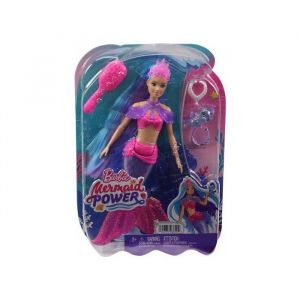 Mattel Coffret poupee mannequin sirene mermaid power cheveux bleu et violet + animal + 3 accessoires - set poupée + 1 carte offerte