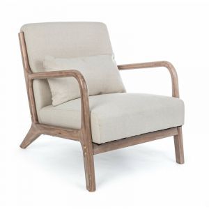 Image de Hellin Fauteuil avec accoudoirs en lin matelass&eacute; - Cr&egrave;me