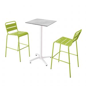 Image de Oviala Ensemble table haute stratifié marbre et 2 chaises hautes vert