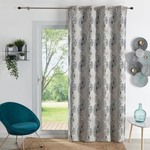 Rideau Jacquard Motif Demi-Cercles Noir 140x260 cm