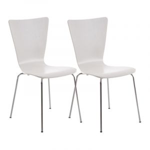D&eacute;coshop26 Lot de 2 chaises de cuisine salle &agrave; manger empilable en bois blanc et structure stable &agrave; quatre pieds en m&eacute;tal 100003076