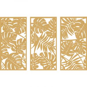 Homcom D&eacute;co murales feuilles exotiques - tableau triptyque - 40 x 80 cm - effet bois naturel