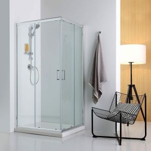 Kiamami Valentina CABINE DE DOUCHE COULISSANTE AVEC PORTES TRANSPARENTES ET RECEVEUR EN CÉRAMIQUE 80X100