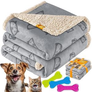 Lovpet Couverture imperméable pour Chiens, Couverture en Polaire Sherpa pour Animaux domestiques + 3X os pour Jouets, Lavable en Machine - 152 x 127 cm - XL - Lavable en Machine