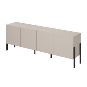 Image de Buffet SALMA 4 portes Push-to-Open – beige & noir mat, 204×70×40 cm
