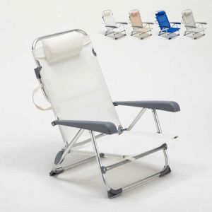 Image de Beach and Garden Design Chaise transat de plage pliante avec accoudoirs mer aluminium GARGANO | Blanc