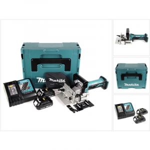 Makita DPJ 180 RYJ 18 V Li-Ion Fraiseuse rainureuse sans fil en Makpac + 2 x 1.5 Ah batterie + chargeur + chargeur de batterie