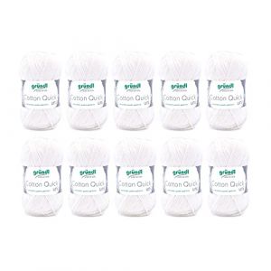 Fil à tricoter/crocheter Gründl Cotton Quick Uni, 10 pelotes de 50 g (fil aux couleurs joyeuses 100 % coton, certifié OEKO-TEX, 50 g / 125 m, grosseur d'aiguilles : 3 - 4, 10 x 50 g), Crema