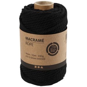 Creotime Corde pour Macramé 5 mm - 55 m - Noir