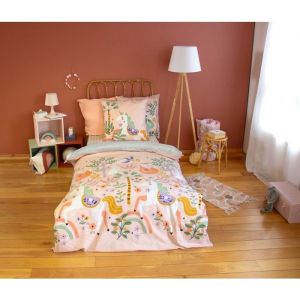 Parure housse de couette coton imprimée + taie 140x200 cm