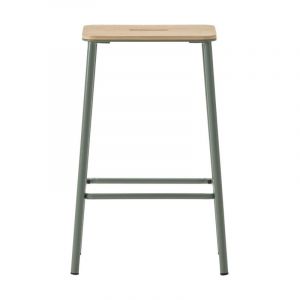 DRAWER Lot de 2 tabourets de bar en bois et métal H65cm - Vert d'eau - Noki