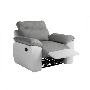 Fauteuil de relaxation manuel en tissu et simili - Blanc/Gris