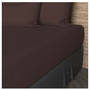 Soleil d'Ocre Drap housse en coton 57 fils 200x200 cm UNI brun, par Marron