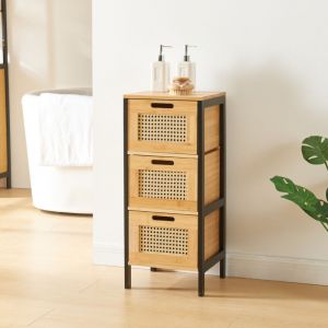 [en.casa] - Commode Tervola avec 3 tiroirs 72 x 30 x 30 cm noir naturel effet rotin