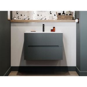 Meuble de salle de bain suspendu avec vasque à encastrer - Strié gris - 80 cm - PAVANI