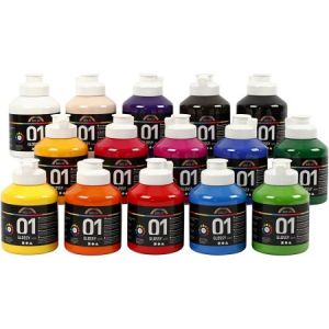 Image de A-color Assortiment Peinture Acrylique brillante - 15 x 500 ml