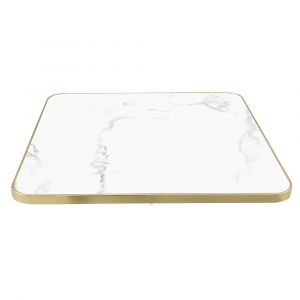 Oviala Plateau de table carré marbre blanc cerclage doré 60cm Montmartre